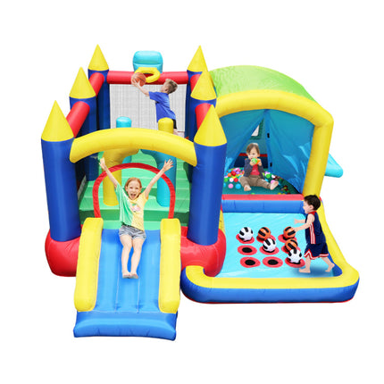 BC9-7 in 1 Inflatable Bounce House, Bouncy House with Ball Pit for Kids Indoor Outdoor Party Family Fun, Obstacles, Toddler Jump Bouncy Castle with Ball Pit for Birthday Party Gifts - Likeshoppe 