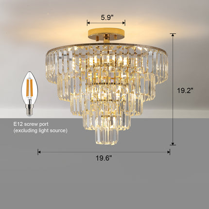 BX1- Gold Crystal Chandeliers,5-Tier Round Semi Flush Mount Chandelier Light Fixture,Large Contemporary Luxury Ceiling Lighting for Living Room Dining Room Bedroom Hallway - Likeshoppe 