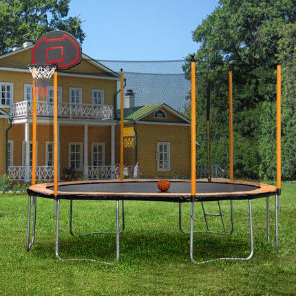 BA8- 15FT Trampoline with Basketball Hoop Inflator and Ladder(Inner Safety Enclosure) Orange - Likeshoppe 