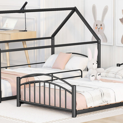 AS18-Twin Over Twin Metal Bunk Bed With Slide; Kids House Bed - Likeshoppe 