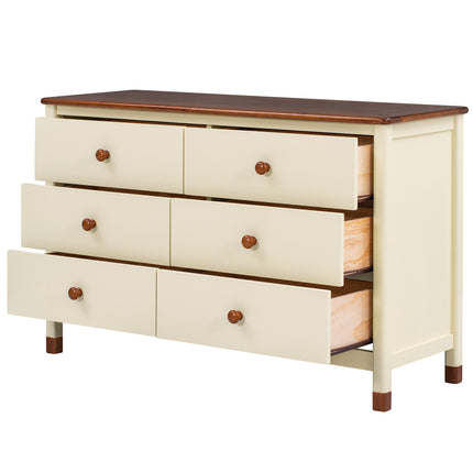 AU10- Wooden Storage Dresser with 6 Drawers,Storage Cabinet for kids Bedroom,Cream+Walnut - Likeshoppe 
