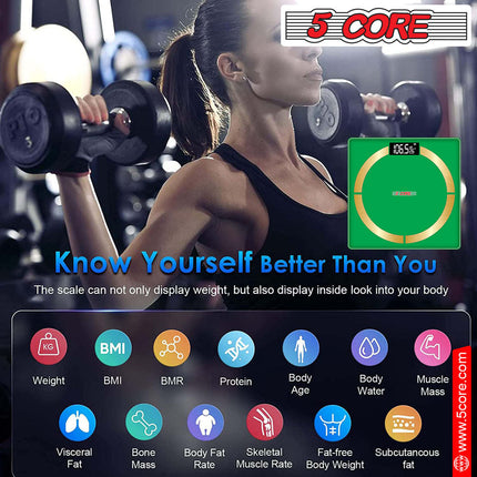 BT2- 5 Core Bathroom Scale for Body Weight • Digital Scale with Smart Accurate App sync w Bluetooth • 13 Body Composition Analyzer • Battery Operated Health and Fitness Accessory • 400 lbs - BBS 03 B SG - Likeshoppe 