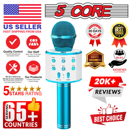 CC18- 5 Core Karaoke Wireless Microphones Bluetooth • w Stereo Mic Speaker • Portable Recording Microfono Inalambrico • SD Card & USB • Gifts Music Toys for Kids and Adults All Age- WM SPK BLU - Likeshoppe 