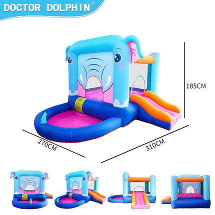 BC3- Elephant Inflatable Castle Blue Bounce House w/ Slide Ball Pool and 350W Blower - Likeshoppe 