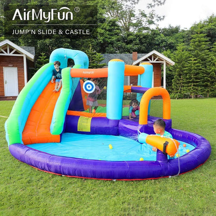 BC8- AirMyFun Inflatable Bounce House, Jumping Castle with Water and Slide, Inflatable Bouncer with Air Blower, Water Spray for Summer Time, Idea for Kids (Water Park) - Likeshoppe 