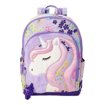 BZ5- Wonder Nation Girls 17" Laptop Backpack Fuzzy Flower Magic Unicorn, Purple - Likeshoppe 