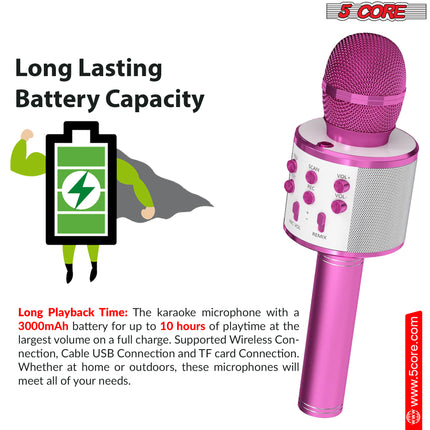 CC21- 5 Core Karaoke Wireless Microphones Bluetooth • w Stereo Mic Speaker • Portable Recording Microfono Inalambrico • SD Card & USB • Gifts Music Toys for Kids and Adults All Age- WM SPK PINK - Likeshoppe 