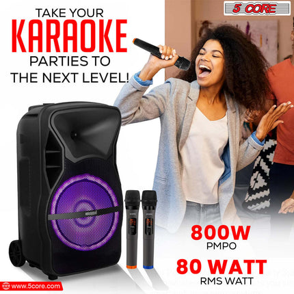 CC6- 5 Core Powered PA Speaker 80W RMS Portable Active Powered DJ Audio System w Bluetooth 5.1 Two Wireless UHF Mics and Remote - ACTIVE HOME 15 2-MIC - Likeshoppe 