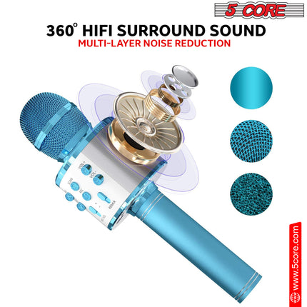 CC18- 5 Core Karaoke Wireless Microphones Bluetooth • w Stereo Mic Speaker • Portable Recording Microfono Inalambrico • SD Card & USB • Gifts Music Toys for Kids and Adults All Age- WM SPK BLU - Likeshoppe 