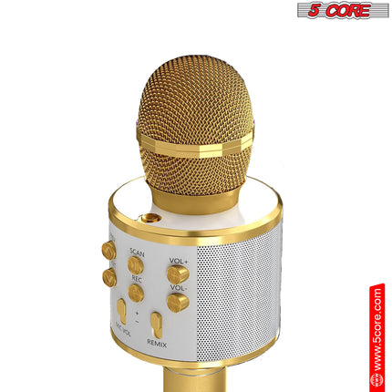 CC19- 5 Core Karaoke Wireless Microphones Bluetooth • w Stereo Mic Speaker • Portable Recording Microfono Inalambrico • SD Card & USB • Gifts Music Toys for Kids and Adults All Age- WM SPK GLD - Likeshoppe 