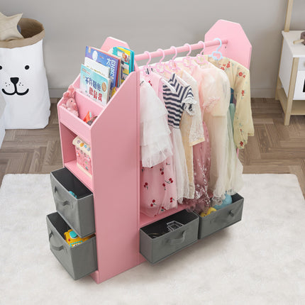 AX1- Kids Costume Organizer, Costume Rack, Kids Armoire, Open Hanging Armoire Closet with Mirror-PINK - Likeshoppe 