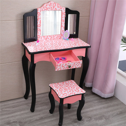 AY2- Kids' Wooden Vanity Table and Stool Set with 3 Mirrors; Princess Makeup Dressing Table; Children's Furniture - Likeshoppe 