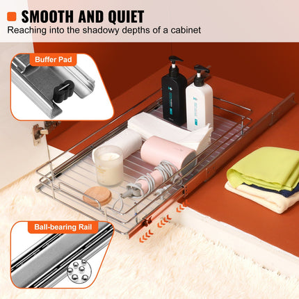 CJ4- 11"W x 21"D Pull Out Cabinet Organizer, Heavy Duty Slide Out Pantry Shelves, Chrome-Plated Steel Roll Out Drawers, Sliding Drawer Storage for Home, Inside Kitchen Cabinet, Bathroom, Under Sink - Likeshoppe 