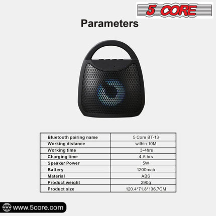 CC24- 4" Portable Bluetooth Speaker Outdoor Wireless Mini 40W with Loud Stereo and Booming Bass, USB, FM, 10H Playtime, LED Party Lights, Water Resistant 5 Core - BLUETOOTH 13B - Likeshoppe 