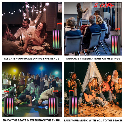 CC14- 5 Core Bluetooth Speaker Karaoke Machine • 8" 3 Way Speaker • Portable Singing PA System • w DJ Light • FM + TWS + USB + SD Card + AUX + REC • Party Speakers Include Two Wireless Mics- PLB 8X2 2MIC - Likeshoppe 