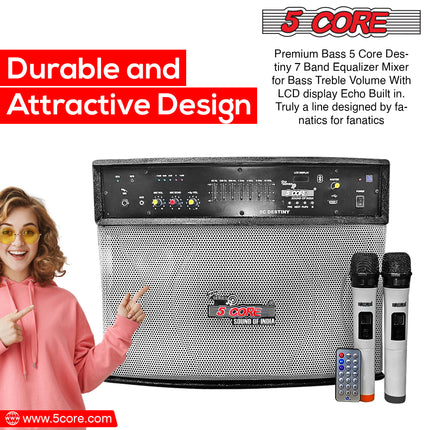 CC23- 5 Core Subwoofer System with Bluetooth/ 40W Active Speaker, Digital Display, 8 Ohm, with AUX, MIC, USB Input with Remote Control Ideal for Karaoke, Presentation, Meeting- Destiny - Likeshoppe 