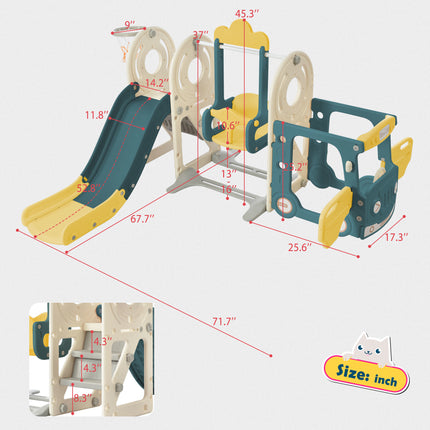 BB22- Kids Swing-N-Slide with Bus Play Structure; Freestanding Bus Toy with Slide&Swing for Toddlers; Bus Slide Set with Basketball Hoop - Likeshoppe 