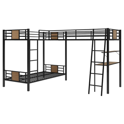 AS28- L-Shaped Twin over Twin Bunk Bed with Twin Size Loft Bed with Desk and Shelf - Likeshoppe 