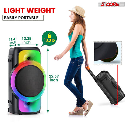 CC17- 5 Core Karaoke Machine Bluetooth Portable Singing PA Speaker System w Cool DJ Light Support FM + TWS + USB + Memory Card + AUX + REC Party Speakers Includes Two Wireless Mics PLB 12X1 2MIC - Likeshoppe 