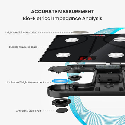 BT1- 5 Core Scale for Body Weight Battery Power Smart Digital Most Accurate Fat Loss Machine Pesas Para Pesar Personas w App Sync - BBS DOT B BLK - Likeshoppe 