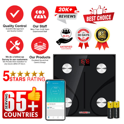 BT1- 5 Core Scale for Body Weight Battery Power Smart Digital Most Accurate Fat Loss Machine Pesas Para Pesar Personas w App Sync - BBS DOT B BLK - Likeshoppe 
