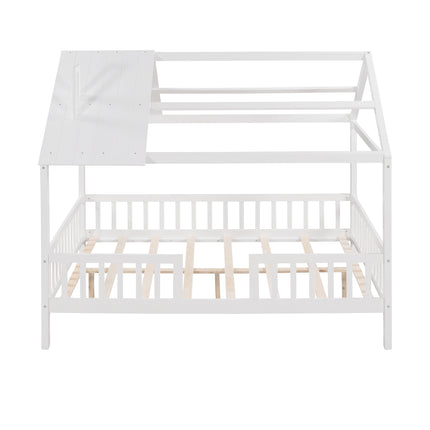 AS32- Full Size Wood House Bed with Fence - Likeshoppe 