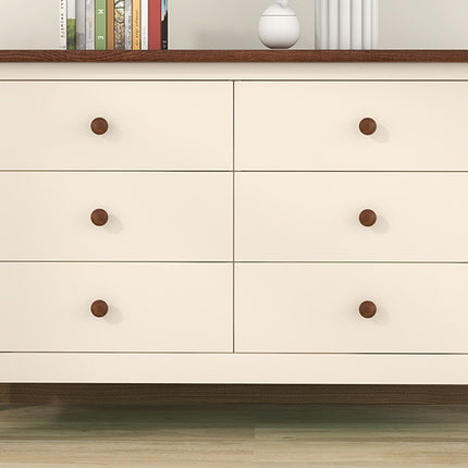 AU10- Wooden Storage Dresser with 6 Drawers,Storage Cabinet for kids Bedroom,Cream+Walnut - Likeshoppe 