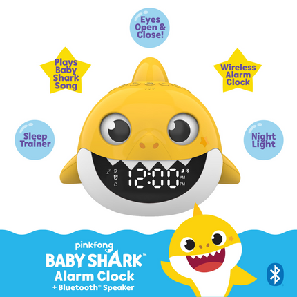 CH24- Nickelodeon Pink Fong Baby Shark Bluetooth Speaker with Digital Alarm Clock, White Noise - Likeshoppe 