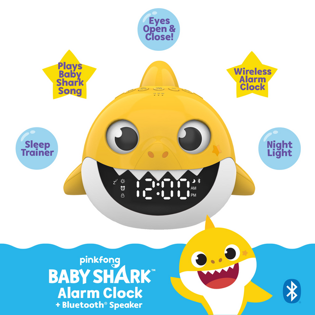 CH24- Nickelodeon Pink Fong Baby Shark Bluetooth Speaker with Digital Alarm Clock, White Noise - Likeshoppe 