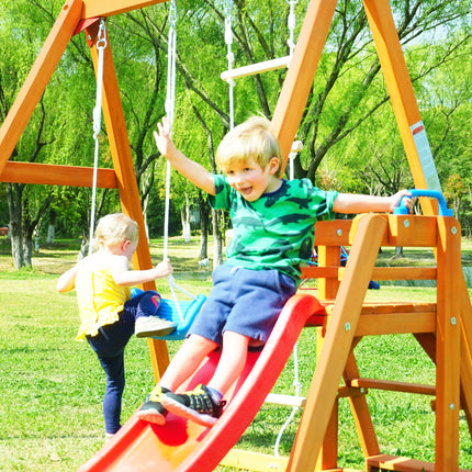 AZ3- Wooden Swing Set with Slide;  Outdoor Playset Backyard Activity Playground Climb Swing Outdoor Play Structure for Toddlers;  Ready to Assemble Wooden Swing-N-Slide Set Kids Climbers - Likeshoppe 