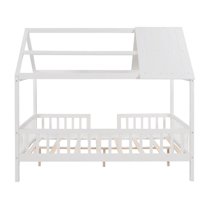 AS32- Full Size Wood House Bed with Fence - Likeshoppe 