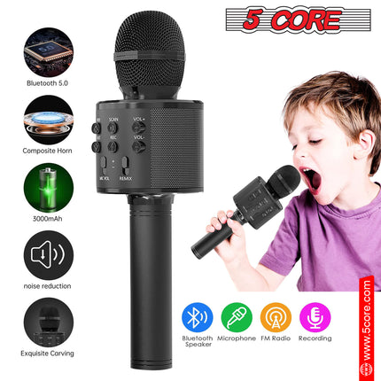 CC20- 5 Core Karaoke Wireless Microphones Bluetooth • w Stereo Mic Speaker • Portable Recording Microfono Inalambrico • SD Card & USB • Gifts Music Toys for Kids and Adults All Age- WM SPK BLK - Likeshoppe 