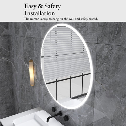 BU9- 24 in. Round Wall-Mounted Dimmable LED Bathroom Vanity Mirror with Defogger and Bluetooth Music Speaker - Likeshoppe 