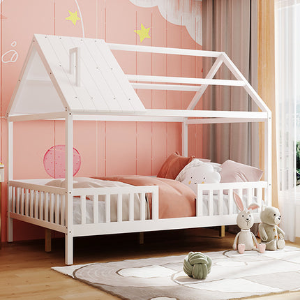 AS32- Full Size Wood House Bed with Fence - Likeshoppe 