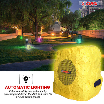 CC15- 5 Core Outdoor Speakers Bluetooth Waterproof Linkable TWS 10W RMS Pool Patio Garden Wireless Subwoofer Outside Solar Rock Speaker w LED Light All Season Use - GRDNSPK SP GRY - Likeshoppe 