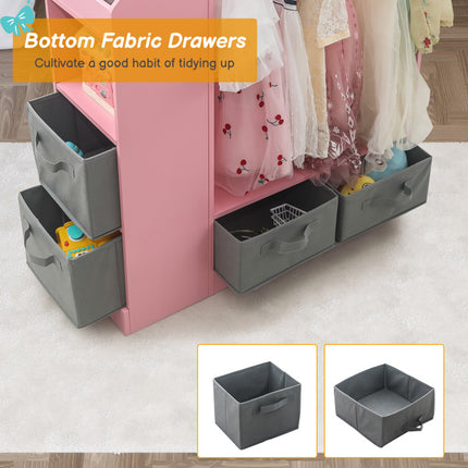 AX1- Kids Costume Organizer, Costume Rack, Kids Armoire, Open Hanging Armoire Closet with Mirror-PINK - Likeshoppe 
