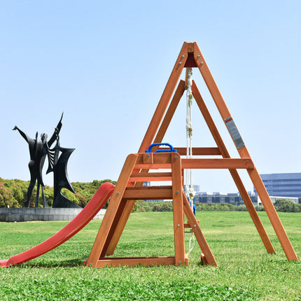 AZ3- Wooden Swing Set with Slide;  Outdoor Playset Backyard Activity Playground Climb Swing Outdoor Play Structure for Toddlers;  Ready to Assemble Wooden Swing-N-Slide Set Kids Climbers - Likeshoppe 