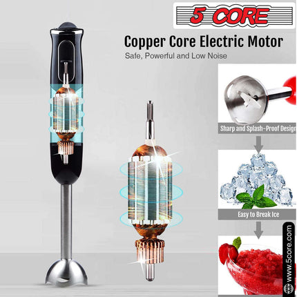 BQ1- 5 Core Handheld Blender, Electric Hand Blender 8-Speed 500W, Immersion Hand Held Blender Stick with Food Grade Stainless Steel Blades for Perfect Smoothies, Puree Baby Food & Soup - HB 1510 - Likeshoppe 