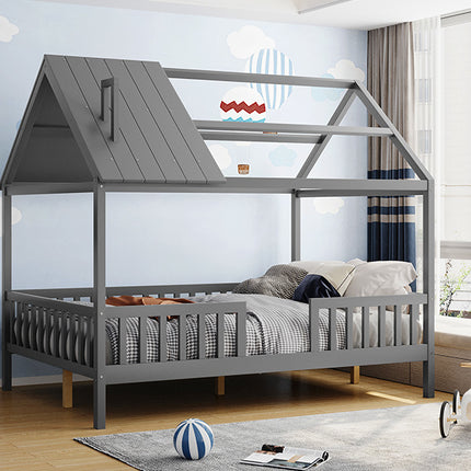AS32- Full Size Wood House Bed with Fence - Likeshoppe 