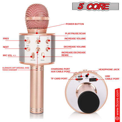 CC22- 5 Core Karaoke Wireless Microphones Bluetooth • w Stereo Mic Speaker • Portable Recording Microfono Inalambrico • SD Card & USB • Gifts Music Toys for Kids and Adults All Age- WM SPK COPPER - Likeshoppe 