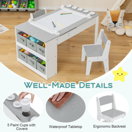 BM3- 2-in-1 Kids Wooden Art Table and Art Easel Set with Chairs Storage Bins Paper Roll - Likeshoppe 