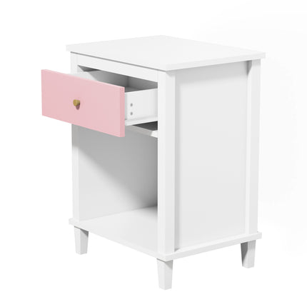 AW7- Wooden Nightstand with One Drawer One Shelf for Kids, Adults, Pink - Likeshoppe 