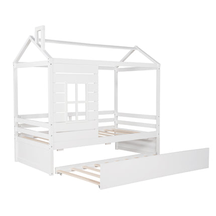 AS9- Twin Size House Bed Wood Bed with Twin Size Trundle - Likeshoppe 