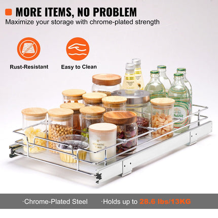 CJ4- 11"W x 21"D Pull Out Cabinet Organizer, Heavy Duty Slide Out Pantry Shelves, Chrome-Plated Steel Roll Out Drawers, Sliding Drawer Storage for Home, Inside Kitchen Cabinet, Bathroom, Under Sink - Likeshoppe 
