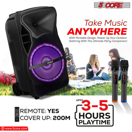 CC9- 5 Core DJ speakers 12" Rechargeable Powered PA system 500W Loud Speaker Bluetooth USB SD Card AUX MP3 FM LED Ring - ACTIVE HOME 12 2-MIC - Likeshoppe 