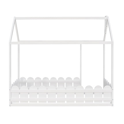 AS24- (Slats are not included) Twin Size Wood Bed House Bed Frame with Fence;  for Kids;  Teens;  Girls;  Boys - Likeshoppe 