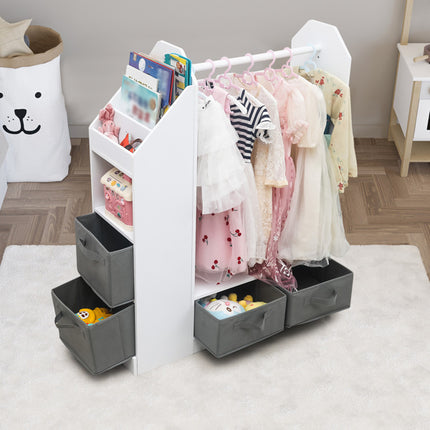 AX2- Kids Costume Organizer, Costume Rack, Kids Armoire, Open Hanging Armoire Closet with Mirror-WHITE - Likeshoppe 