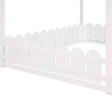 AS21- (Slats are not included) Full Size Wood Bed House Bed Frame with Fence;  for Kids;  Teens;  Girls;  Boys - Likeshoppe 