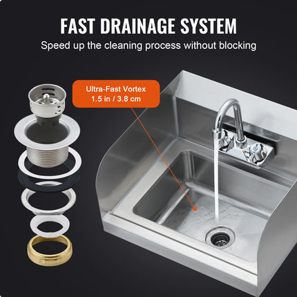 BW1- Commercial Hand Sink with Faucet and Side Splash, NSF Stainless Steel Sink for Washing, Small Hand Washing Sink, Wall Mount Hand Basin for Restaurant, Kitchen, Bar, Garage and Home - Likeshoppe 