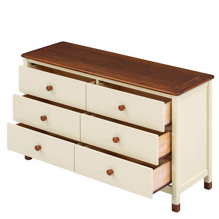 AU10- Wooden Storage Dresser with 6 Drawers,Storage Cabinet for kids Bedroom,Cream+Walnut - Likeshoppe 